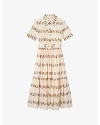 LK Bennett - Mul-tural/ecru Bella Shell-print Cotton Midi Dress - Lyst
