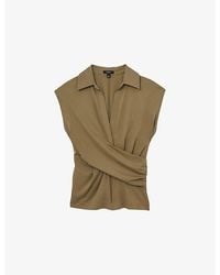 Reiss - V-Neck Wrap-Front Stretch-Cotton Blend Top - Lyst