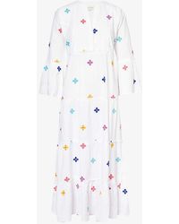 Aspiga - Florence Floral-embroidered Organic-cotton Midi Dress - Lyst