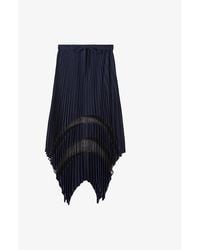 The Kooples - Lace-Embroidered Asymmetric-Hem Pleated Woven Midi Skirt - Lyst