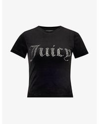 Juicy Couture - Rhinestone-embellished Slim-fit Velour T-shirt - Lyst
