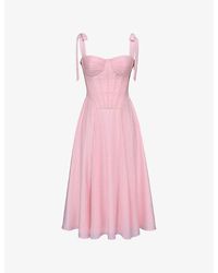 House Of Cb - Leia Tie-Strap Corseted Cotton Midi Dress Xs (A-C Cup) - Lyst