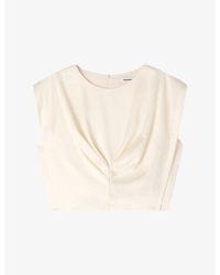 Sandro - Pleated Round-Neck Satin Crop Top - Lyst