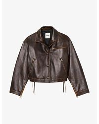 Sandro - Jude Faded-effect Lace-up Leather Jacket - Lyst