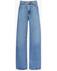 Miu Miu - Brand-embroidered Contrast-stitched Regular-fit Wide-leg Mid-rise Jeans - Lyst