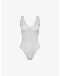 Hunza G - Sadie Scoop-neck Crinkle-textured Swimsuit - Lyst
