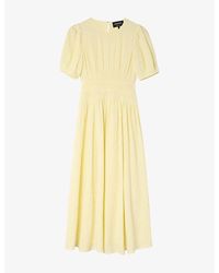 Whistles - Shirred Cheesecloth Cotton Midi Dress - Lyst