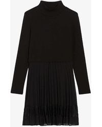 Claudie Pierlot - Teli Long-sleeve Pleated-skirt Cotton-blend Mini Dress - Lyst