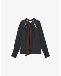 Reiss - Jasmine Tie-Neck Woven Blouse - Lyst