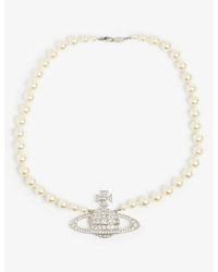 Vivienne Westwood - Bas Relief Orb-pendant Brass, Swarovski Crystals And Pearl Necklace - Lyst