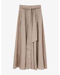 Reiss - Jackie Pleated Belted-Waist Linen Maxi Skirt - Lyst