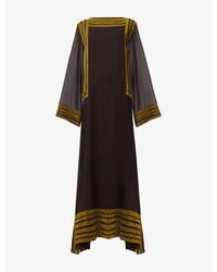 eem - Velvet-Panel Long-Sleeve Woven Maxi Dress - Lyst