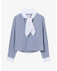 Claudie Pierlot - Checked Tie-Neck Cotton-Poplin Blouse - Lyst