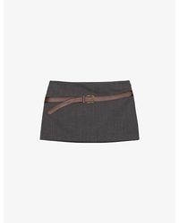 Prada - Printed-Belt Wool-Blend Mini Skirt - Lyst