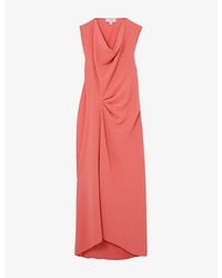 Reiss - Dorota Draped Cowl-Neck Woven Midi Dress - Lyst