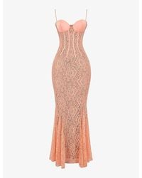House Of Cb - Cordelia Lace-Embroidered Corset Woven Maxi Dress - Lyst