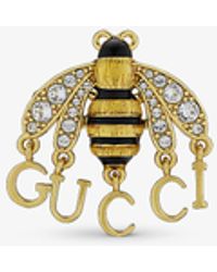 Gucci Bee-motif Brass And Crystal Brooch - Metallic