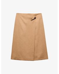 Prada - Safety-Pin Split-Hem Wool Midi Skirt - Lyst