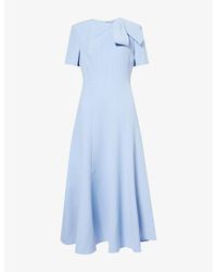Roland Mouret - Bow-Neckline Short-Sleeve Crepe Midi Dress - Lyst
