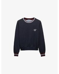 Prada - Logo-Embroidered Crewneck Cotton-Fleece Sweatshirt - Lyst