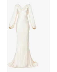 Shona Joy Flared-hem Cut-out Satin Maxi Dress - White