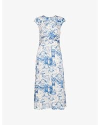 Whistles - Rome-Print Twist-Neck Woven Midi Dress - Lyst