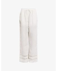 AllSaints - Jade Stripe-embroidered High-rise Linen Trousers - Lyst