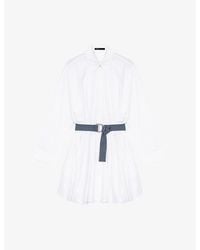 Maje - Long-Sleeved Contrast-Belt Cotton Shirt Dress - Lyst