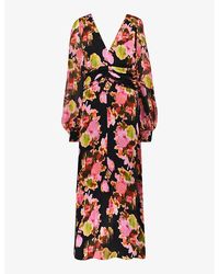 Ro&zo - Floral-print Long-sleeve Woven Midi Dress - Lyst