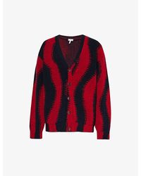 Loewe - Vy Red Abstract-pattern V-neck Wool-blend Cardigan - Lyst