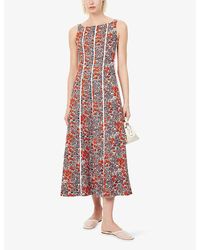 cotton twisting poppy print maxi dress ME+EM Twisting Poppy Print Square-Neck Cotton Maxi Dress in White