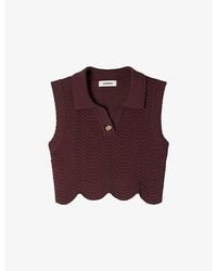 Sandro - Cropped Button-Neck Stretch-Knit Top - Lyst
