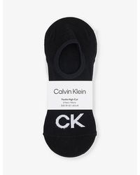 Calvin Klein - Ribbed-trim Branded Pack Of Two Cotton-blend Socks - Lyst