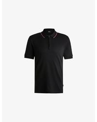 BOSS - Short-Sleeved Zip-Up Cotton Polo Shirt - Lyst