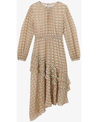 LK Bennett - Bea Block-print Asymmetric-hem Silk Midi Dress - Lyst