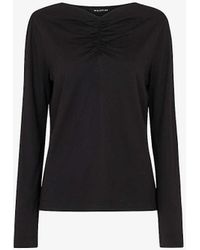 Whistles - Ruched V-neck Cotton And Modal-blend Top - Lyst