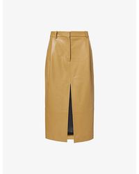 KHAITE - Anden Split-Hem Leather Midi Skirt - Lyst