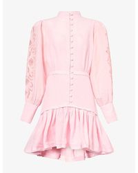 Mona Alshebil - Embroidered-Sleeve Drop-Waist Cotton Midi Dress - Lyst