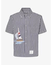 Thom Browne - Sailboat-Embroidered Striped Cotton Shirt - Lyst