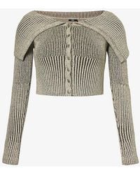 Jaded London - Folded-collar Cropped Slim-fit Cotton Knitted Top - Lyst