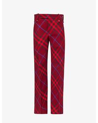 Burberry - Checked Straight-leg Mid-rise Wool Trousers - Lyst
