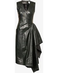 Bottega Veneta - V-neck Sleeveless Leather Midi Dress - Lyst