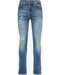 7 For All Mankind - Slimmy Distressed Tapered-leg Mid-rise Stretch-denim Jeans - Lyst