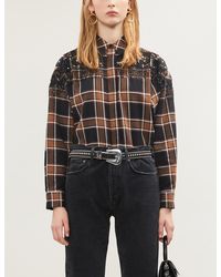Sandro Checked Embellished Cotton-flannel Shirt - Black