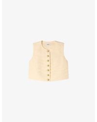Sandro - Pleated Sleeveless Cotton-Blend Crop Top - Lyst