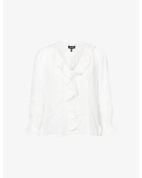ME+EM - Ruffle-Trim V-Neck Cotton-Voile Blouse - Lyst