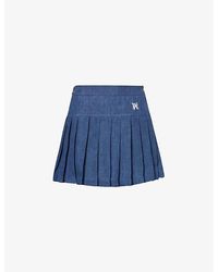 Palm Angels - Logo-embroidered Pleated Mid-rise Linen Mini Skirt - Lyst