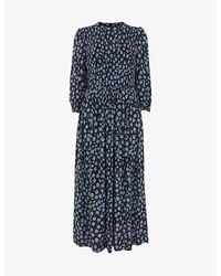 Whistles - Dalmatian-print Shirred-bodice Woven Midi Dress - Lyst