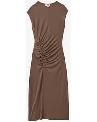 Reiss - Lenara Cap-sleeve Gathered Woven Midi Dress - Lyst