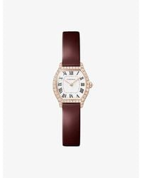 Cartier - Tortue Mini Model 18Ct Rose- 0.77Ct Brilliant-Cut Diamond And Leather Strap Quartz Watch - Lyst
